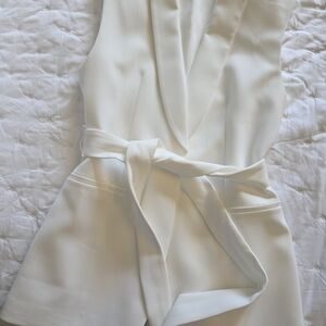 Zara Cream Sleeveless V-Neck Belted Vest